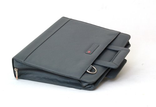 Swiss Bags Leather Notebook Sleeve Briefcase Laptop Portfolio Grey