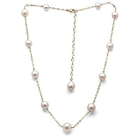 Graduated Freshwater Tin Cup Necklace, 14K Gold, White