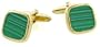 Gold plated square cushioned shape cufflinks set with malachite with presentation box