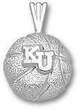 Kansas Jayhawks Solid Sterling Silver ''KU'' Basketball Pendant