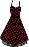 Pretty Kitty Fashion 50s Groß Rot Polka Dot Schwarz Weiß Neckholder Cocktail Kleid