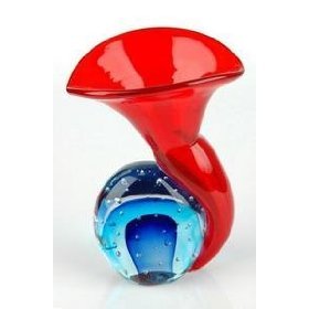 X371-2 Handblown Art Glass Ocean Blue Sommerso Red Vase