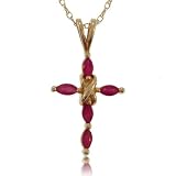 10KT Yellow Gold Cross Pendant Necklace Marquise Rubies