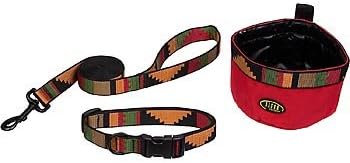 Bison Pet Dog 3-Piece Set in Rasta Medium Bowl: 6" Diameter X 3.75" H Collar: For Necks 15"-24" Leash: 6' L X 1" W