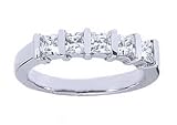 Womens 5 Stone Diamond Ring in Princess Cut Diamonds Bar Setting - Includes Appraisal / Certificate of Authenticity ( 1.00 Total Carat Weight | GH-I1 Quality | 18k White Gold ) Finger Size -