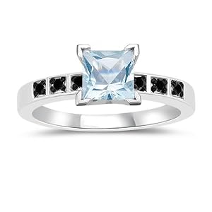 Aquamarine and Black Diamond Engagement Ring