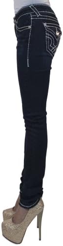 LA Idol Women Classic Bold Stitching Rhinestone Skinny Blue 0 US