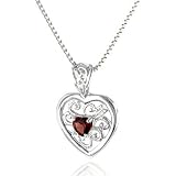 Sterling Silver Garnet Heart Pendant w/Chain 18
