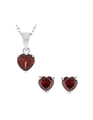 Garnet Heart Earrings and Pendant Set 4.5 Carat (ctw) in Sterling Silver