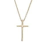 14k Gold Children's Small Cross with Genuine Diamond Necklace 15