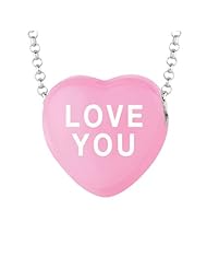 Sterling Silver 17mm Dk Pink enamel Sweethearts LOVE YOU Heart Pendant