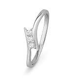 Sterling Silver Round Diamond Three Stone Bypass Fashion Ring (1/10 cttw)