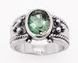 Mens Large Green Topaz Gemstone Sterling Silver Ring (Size 6,7,8)