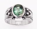 Mens Large Green Topaz Gemstone Sterling Silver Ring (Size 6,7,8)