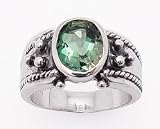 Mens Large Green Topaz Gemstone Sterling Silver Ring (Size 6,7,8,9)