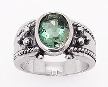 Mens Large Green Topaz Gemstone Sterling Silver Ring (Size 6,7,8,9)