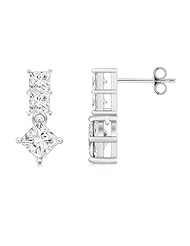 1.9 ct Three Stone Princess Diamond Drop Earrings