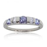 14k White Gold Modern Ring w Tanzanite & Diamonds