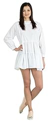 Long Sleeves Cotton Tiered  Tunic/Mini Dress  With Ruffles