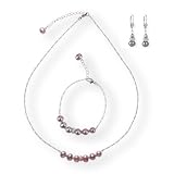 Lavender Six Degrees Silver Cultured Pearl Necklace Bracelet Earrings Set