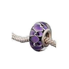 Believe Beads� 1x Purple Flower Silver Plated glass Charm Bead will fit Pandora/Troll/Chamilia Style Charm Bracelet