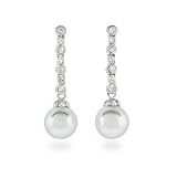 Eve's Addiction Sterling Silver Elegant Pearl Drop CZ Earrings