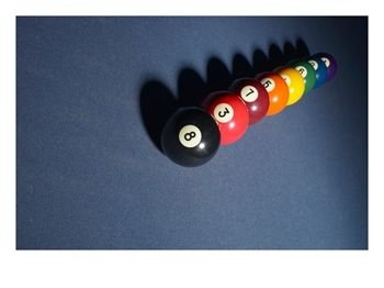 Line of Pool Balls on Blue Felt Hobbies Photographic Poster Print, 32x24