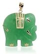 Impressive Solid 14 KT Yellow Gold & Green Jade Elephant Pendant 14K Charm