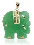 Impressive Solid 14 KT Yellow Gold & Green Jade Elephant Pendant 14K Charm