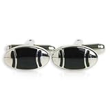  : Oval Black and Silver Cufflinks with Presentation Box