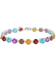 Sterling Silver Prong Set Round Multi Color Gemstone Bracelet with 12.00 CT TGW