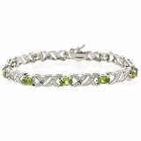 Sterling Silver Genuine Diamond Accent and Peridot X and Oval Pattern Bracelet