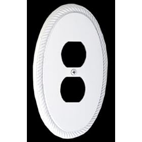 Click here to buy Wall Plates White Solid Brass, Oval Braided, Single Outlet wall plate by Renovator's Supply.