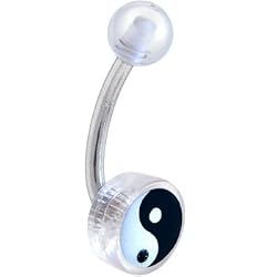 Clear Acrylic Yin Yang Logo Belly Button Ring