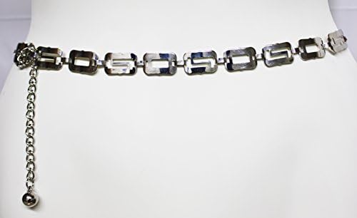 QUALITY ACCESSORY Classic Greek Key Silver Toned Chain Link Belt