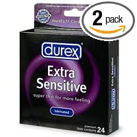 Durex Extra Sensitive Lubricated Condoms, 24-Count Boxes (Pack of 2)