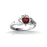 14K White Gold Genuine Heart Garnet Celtic Claddagh Ring