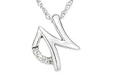 14K White Gold Initial "N" Diamond Pendant w/Chain