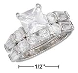STERLING SILVER 2 PC SET 7MM PRINCESS CUT CZ ROUND BAGUETTES SIZE 6-8