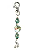 Key Chain Purse Clip - Murano Styled Glass ~ Teal Twist with Moon Charm (MKC1)