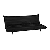 IMAGE OF ANNA CONVERTIBLE SOFA BED IN BLACK LEATHERETTE W/ WHITE STITCHING BY EUROSTYLE