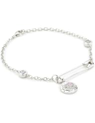 Hello Kitty by Simmons Jewelry Co. "Hammered Disc White Rhodium" Plated with Swarovski Crystal Pave Charm Bracelet