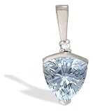 14K White Gold Genuine Trillion Aquamarine and Diamond Pendant