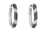 1 Carat Black and White Diamond 14K White Gold Hoop Earrings
