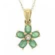14K Gold Dangle Flower Pendant Necklace Emerald Diamond