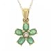 14K Gold Dangle Flower Pendant Necklace Emerald Diamond