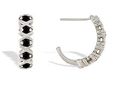 14K White Gold Genuine Round Black Onyx Hoop Earrings