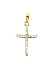 14k Yelow Gold Slim Cross CZ Charm Pendant