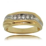 Solid Yel White Gold Mens Wedding Band Ring w/ Diamond