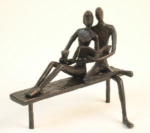 Art Deco - Couple in Bench - Bronze Sculpture